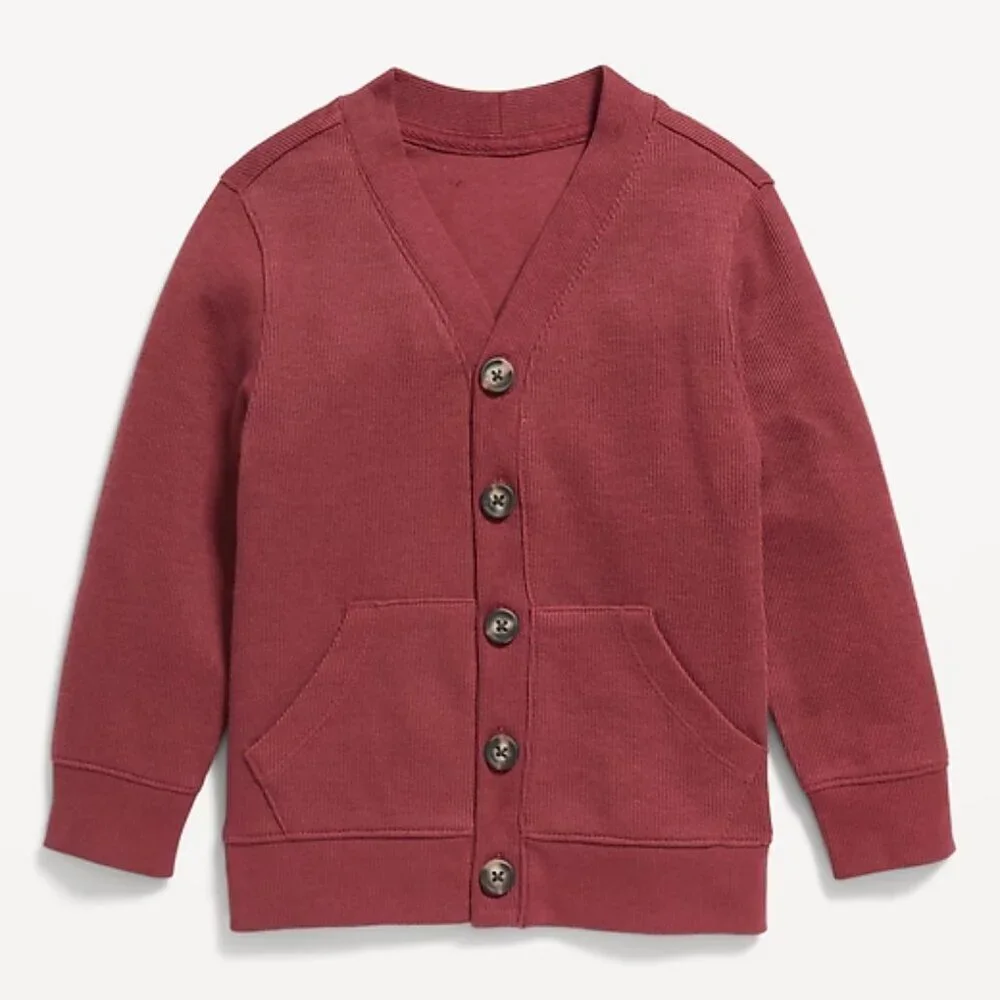 Button-Front French Rib Cardigan Sweater for Toddler Boys